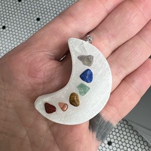 New raw selenite moon chakra necklace pendant